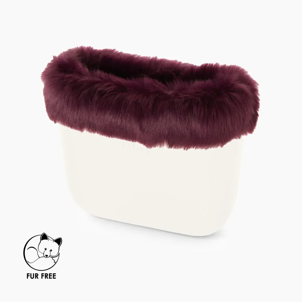 O bag mini bordure fibre synthétique renard aubergine