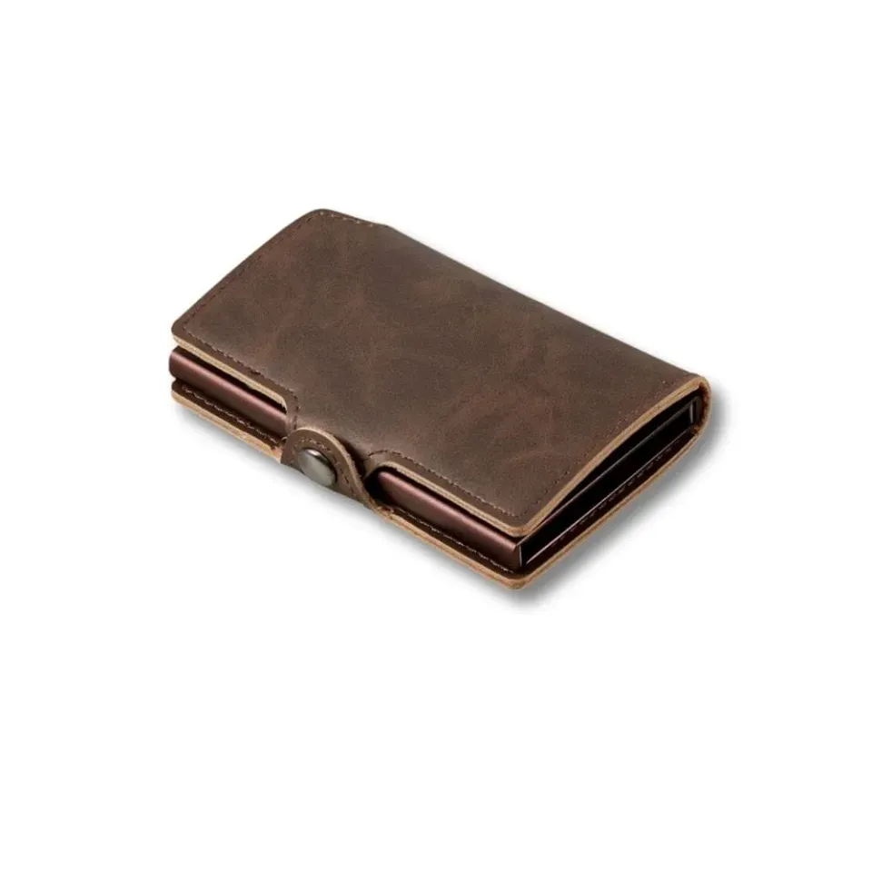 Maison Sacoches Ivar porte-cartes homme aluminium café RFID