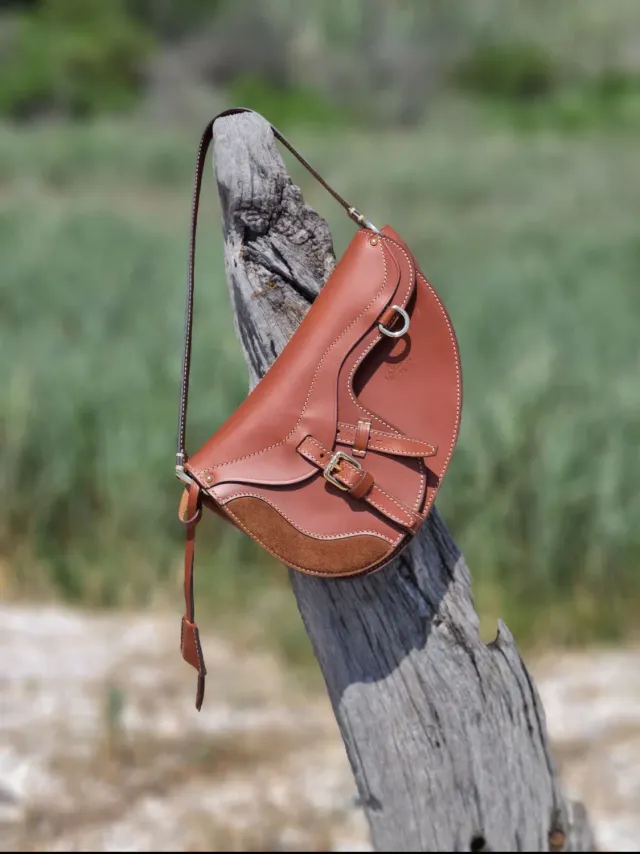 Hexagone Cuir Petit Sellerie sac cuir cognac