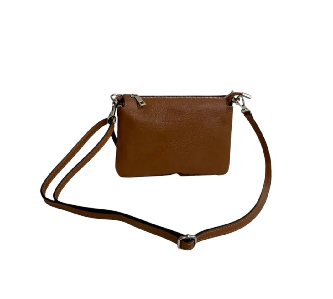 Hexagone Cuir Tribasic sac bandoulière cuir cognac