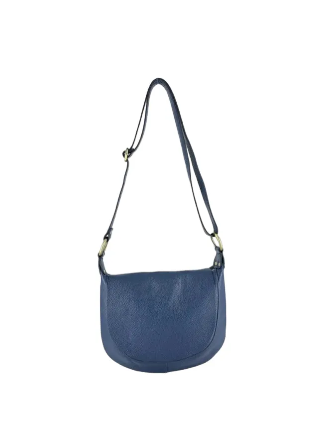 Hexagone Cuir Besace Grainée sac bandoulière marine