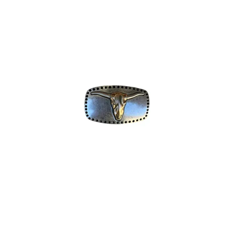 Hexagone Cuir Boucle Taureau boucle ceinture argentée 4 cm