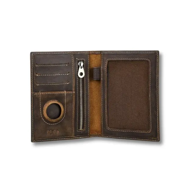 Maison Sacoches Forge porte-monnaie Airtag café cuir