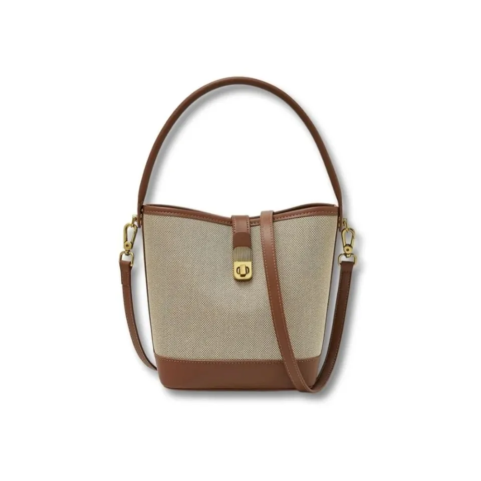 Maison Sacoches Alix sac seau bandoulière coton brun
