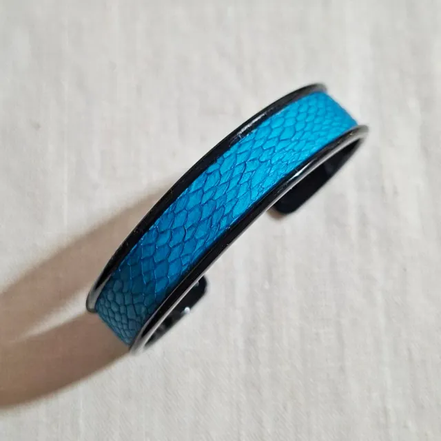 Atelier Anne R manchette bracelet cuir saumon bleu turquoise