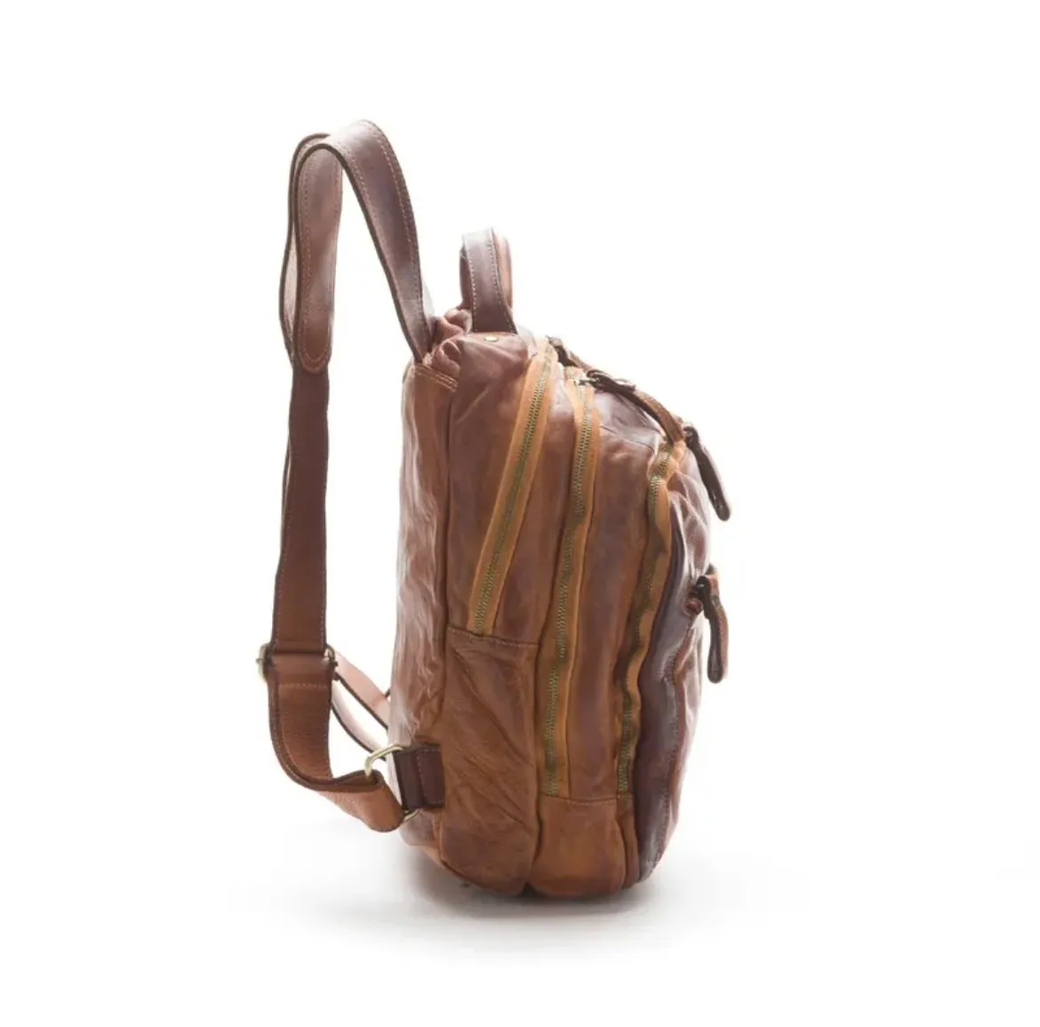 Hexagone Cuir Sad Casiers sac à dos cuir kaki PC