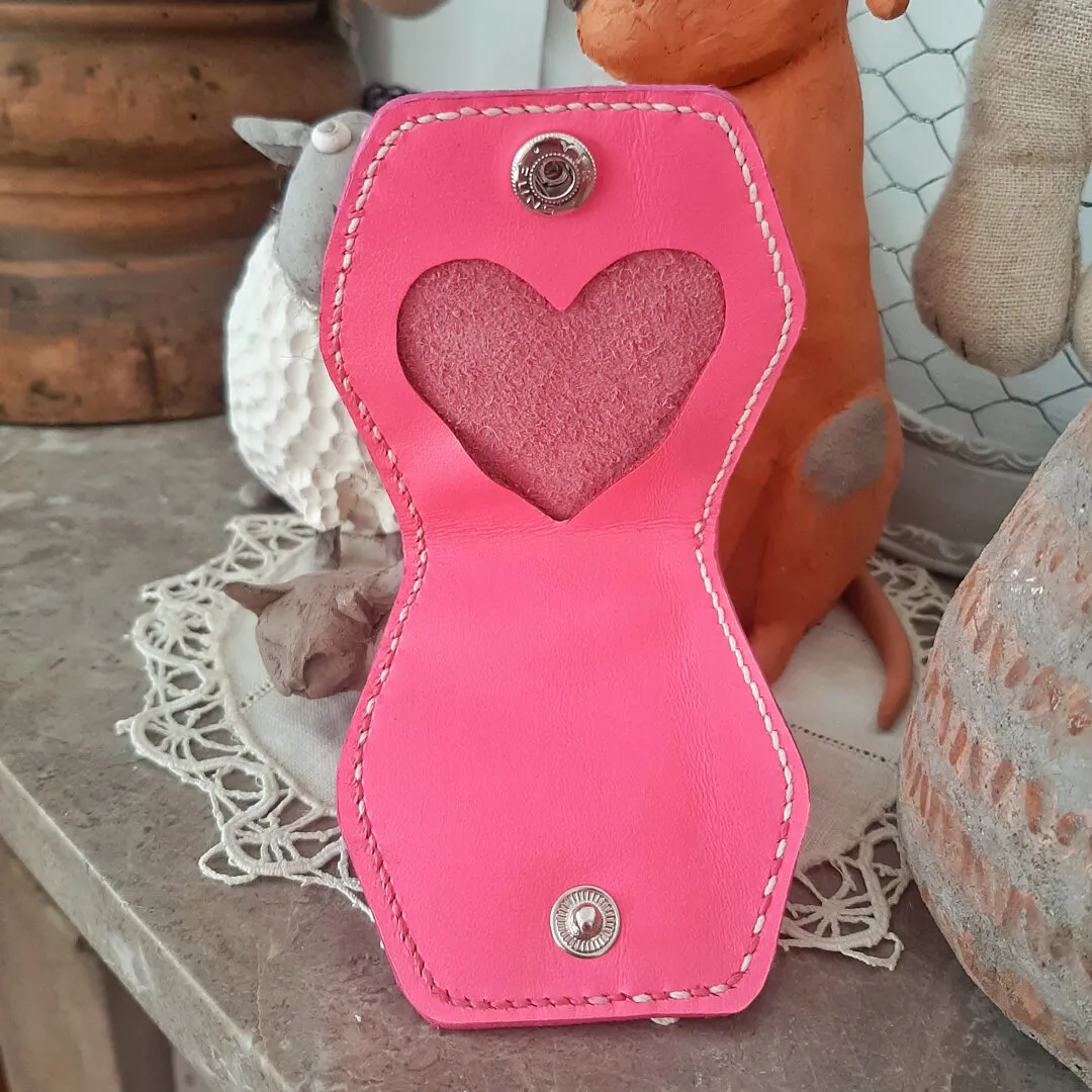 Atelier Anne R Cœur Éclos porte-monnaie cuir hexagonal rose