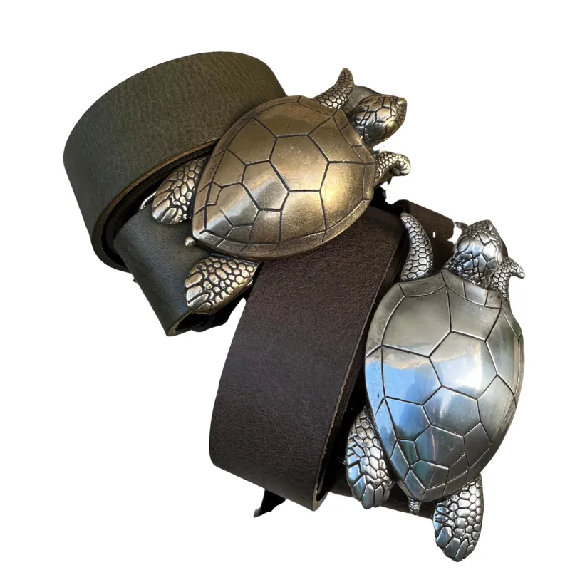 Hexagone Cuir Boucle Tortue boucle ceinture Bronze laiton