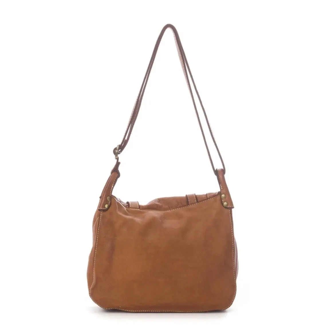 Hexagone Cuir Cavalier sac cuir cognac patiné