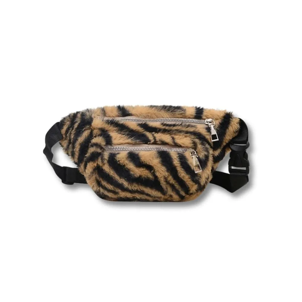 Maison Sacoches Naê Sac banane fourrure léopard marron