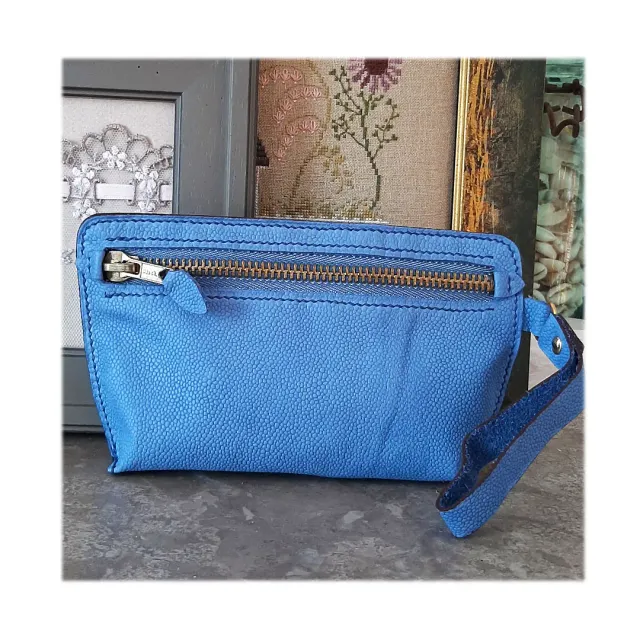 Atelier Anne R Florentine trousse cuir bleu camaïeu sellier