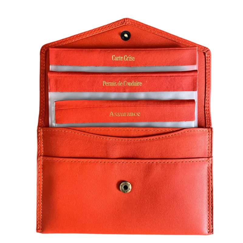 Hexagone Cuir Enveloppe pochette cuir orange