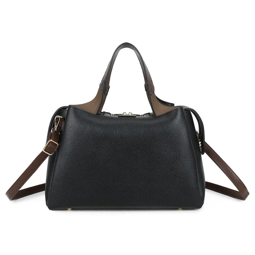 Gallantry Madison Chic sac à main Noir bicolore cuir grainé