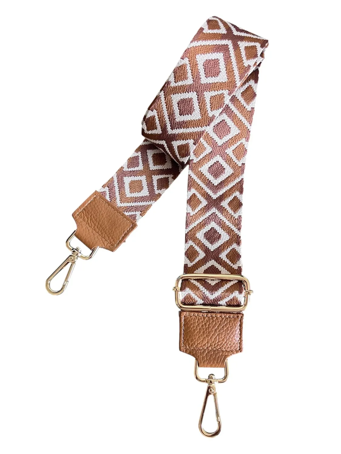 Hexagone Cuir Anse Carreau bandoulière cognac tissage carreau