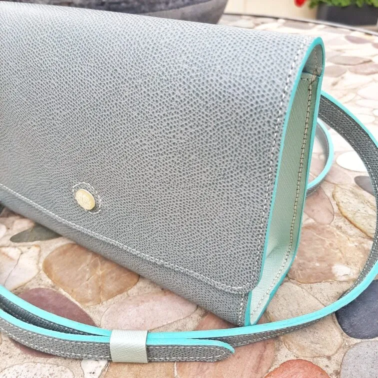 Atelier Anne R Cartouchière sac cuir bleu jean pailleté