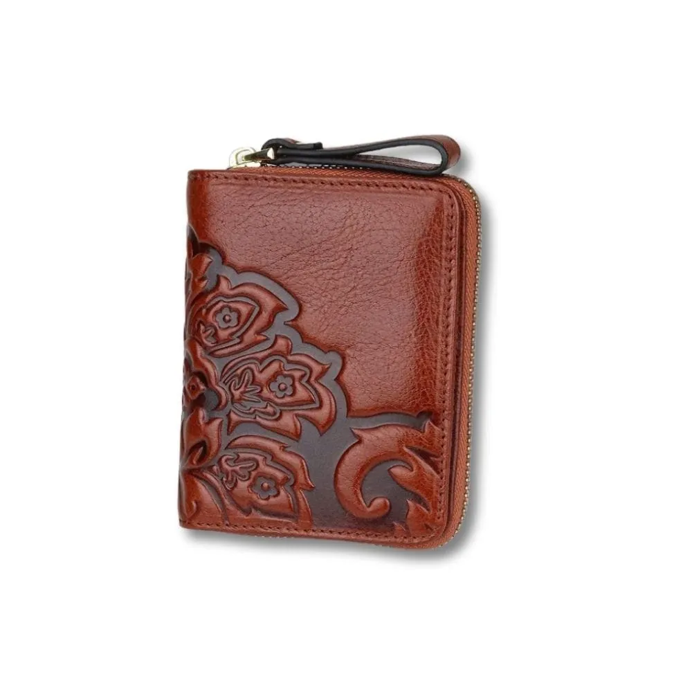 Maison Sacoches Noara porte-monnaie femme rouge floral cuir