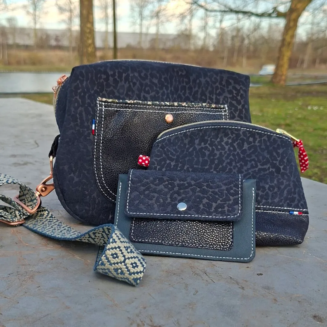 Atelier Anne R fourre-tout sac cuir bleu marine panthère