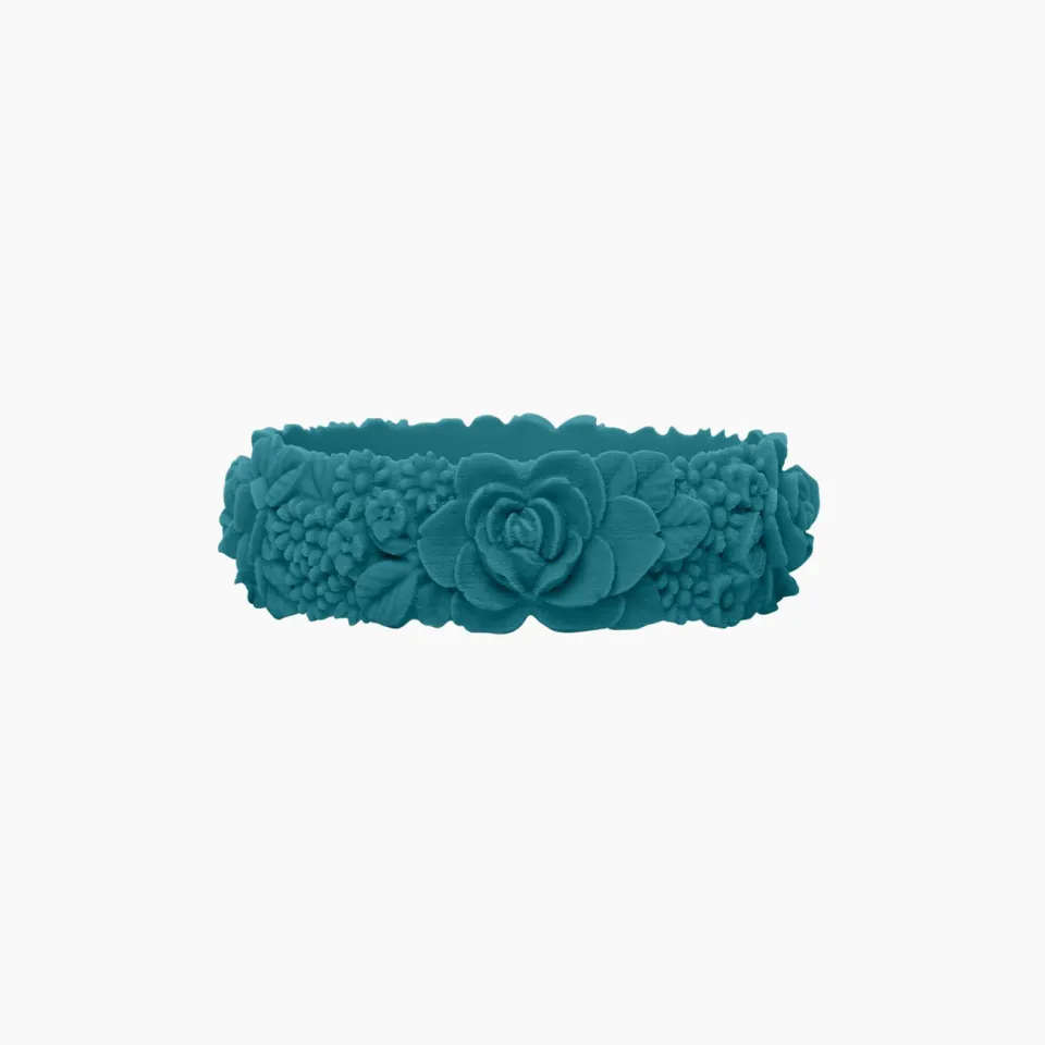 O bag Flower Big bracelet silicone bleu pétrole