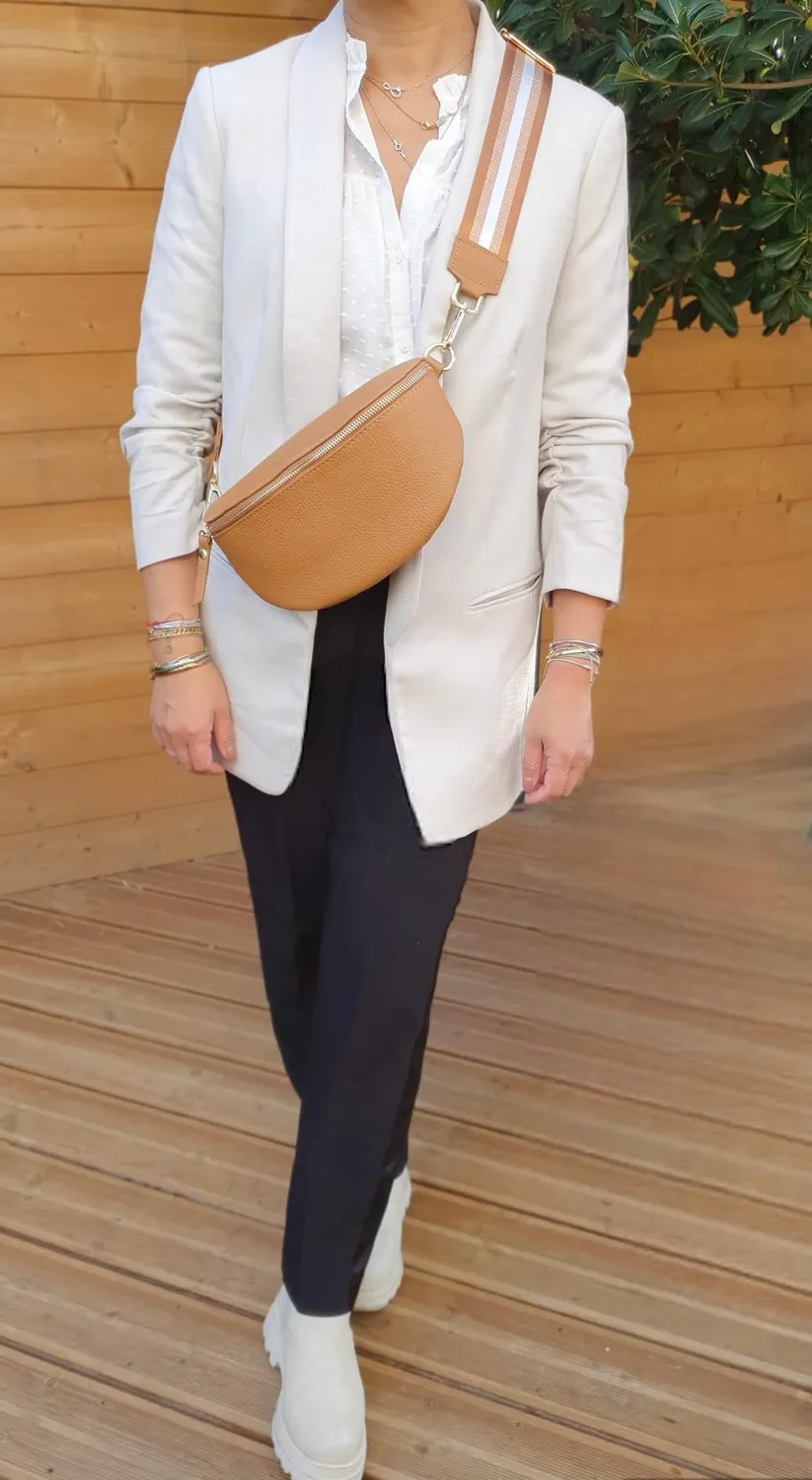 Hexagone Cuir Banane Medium sac banane cuir menthe grainé