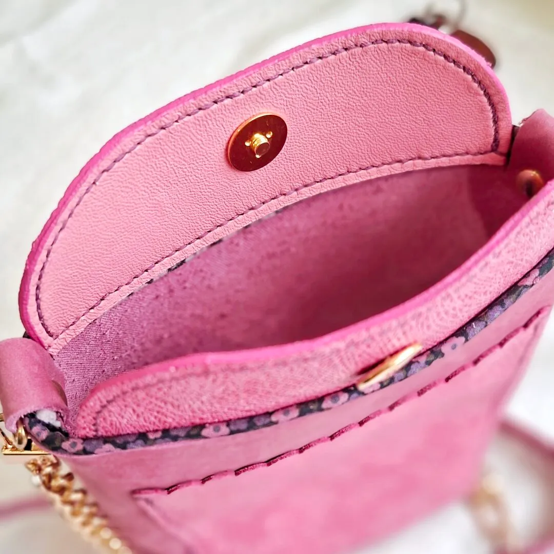 Atelier Anne R pochette portable cuir rose bandoulière