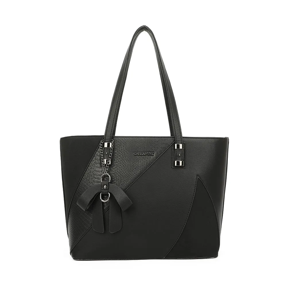 Gallantry Paris Ingénieuse sac cabas zippé Noir python 35 cm