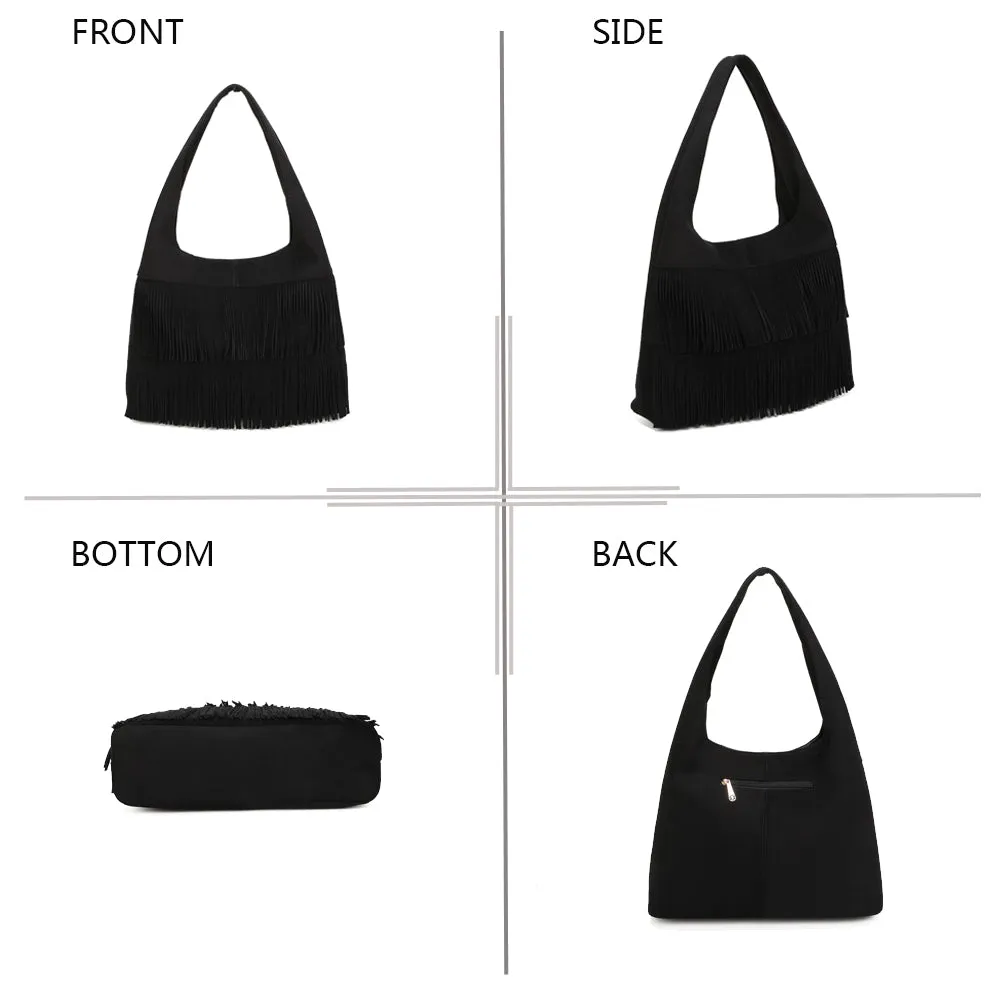 Gallantry Paris Ondaya sac hobo noir franges suédine
