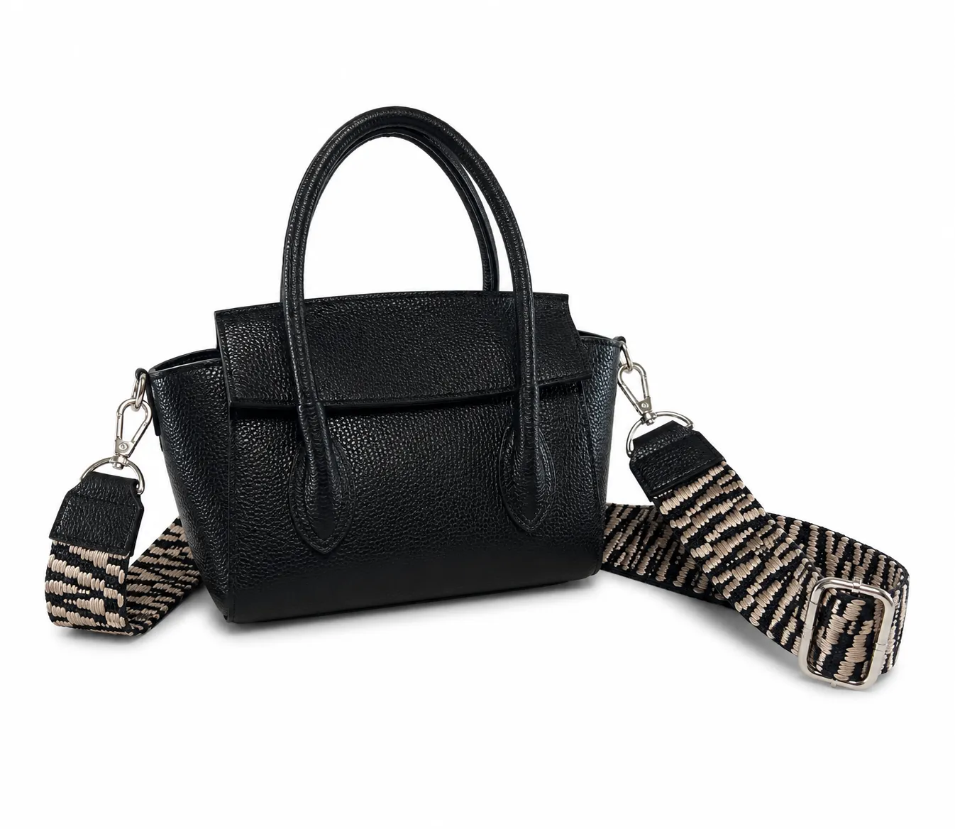 Hexagone Cuir Ikat anse bandoulière noir taupe
