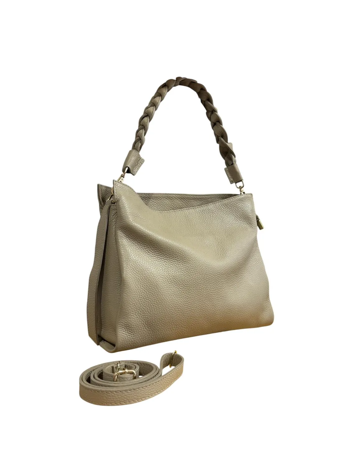 Hexagone Cuir Busy Tressé sac cuir beige 35 cm