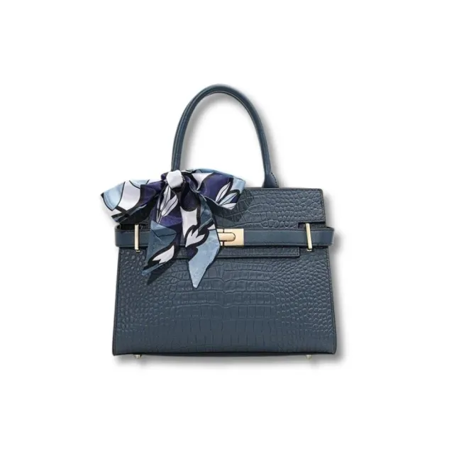Maison Sacoches Sélène sac à main bleu cuir crocodile