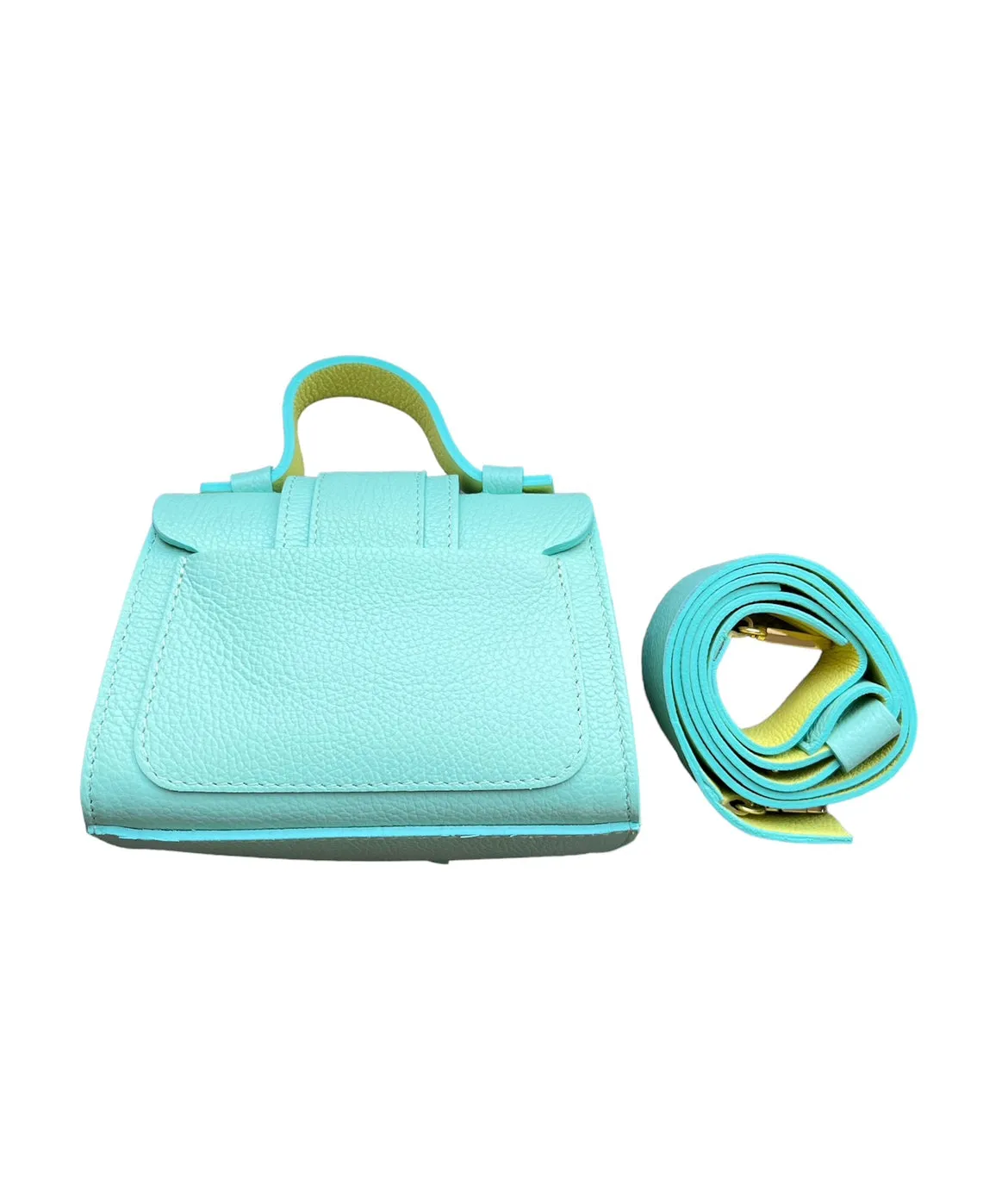 Hexagone Cuir Polly sac à main cuir Aqua Citron bicolore