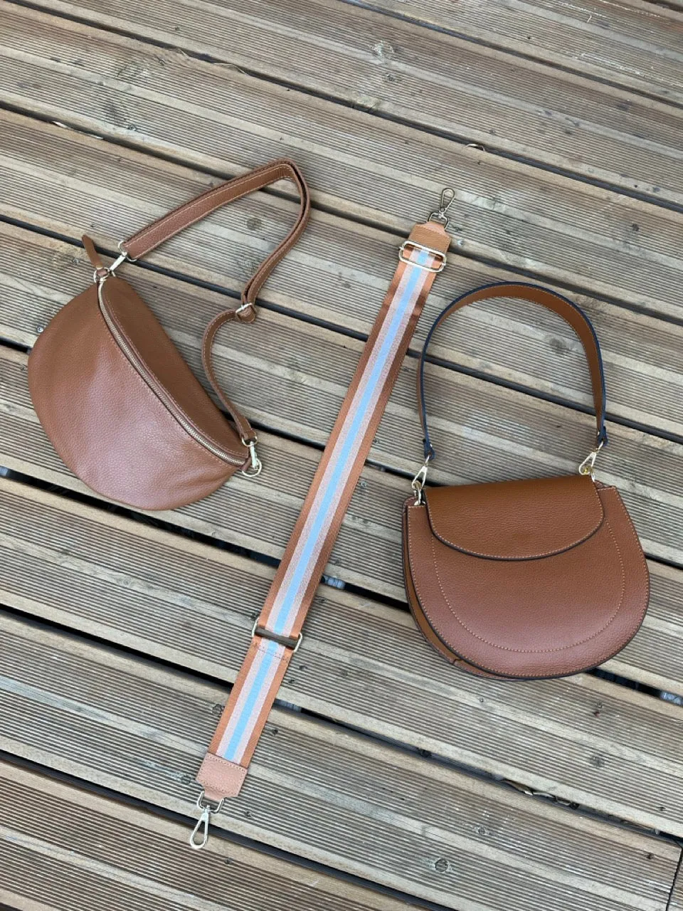 Hexagone Cuir Anse Rayure anse sac orange lurex doré