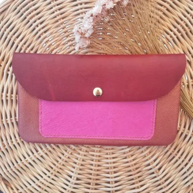 Atelier Anne R pochette cuir multicolore camel bordeaux rose