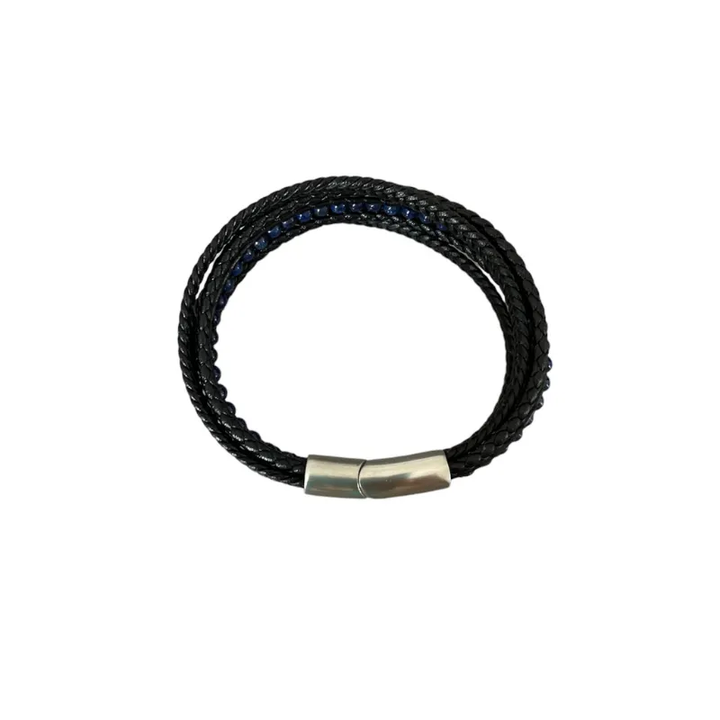 Hexagone Cuir Bracelet cuir perles onyx 21 cm