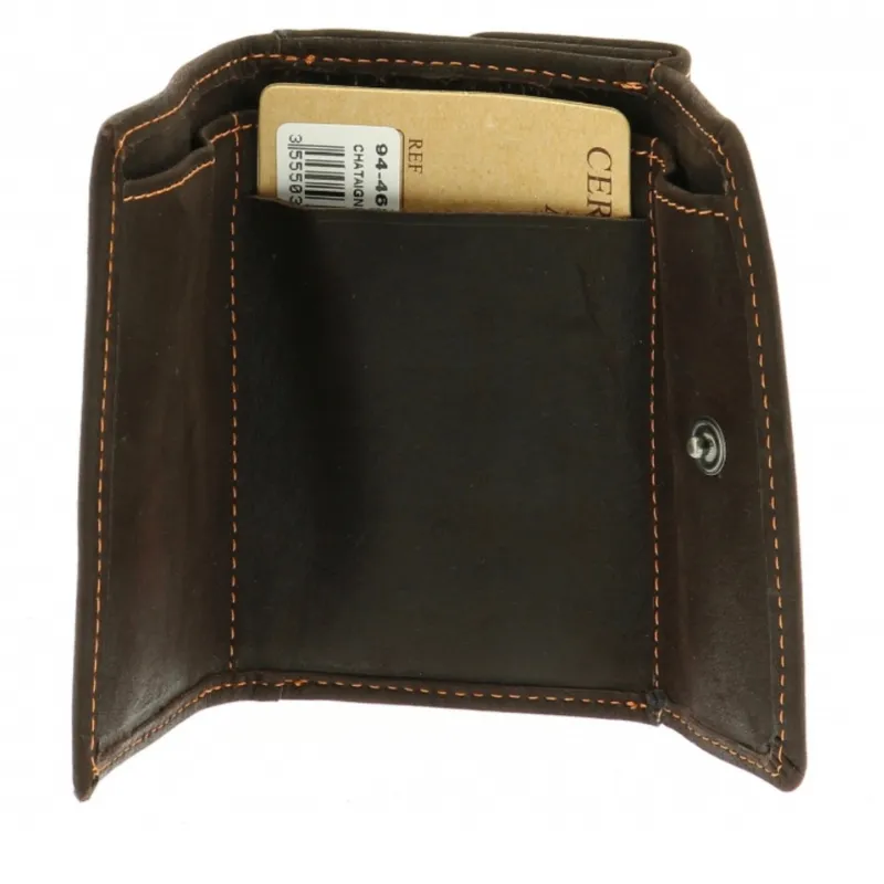 Hexagone Cuir AA Burger porte-monnaie cuir marron compact