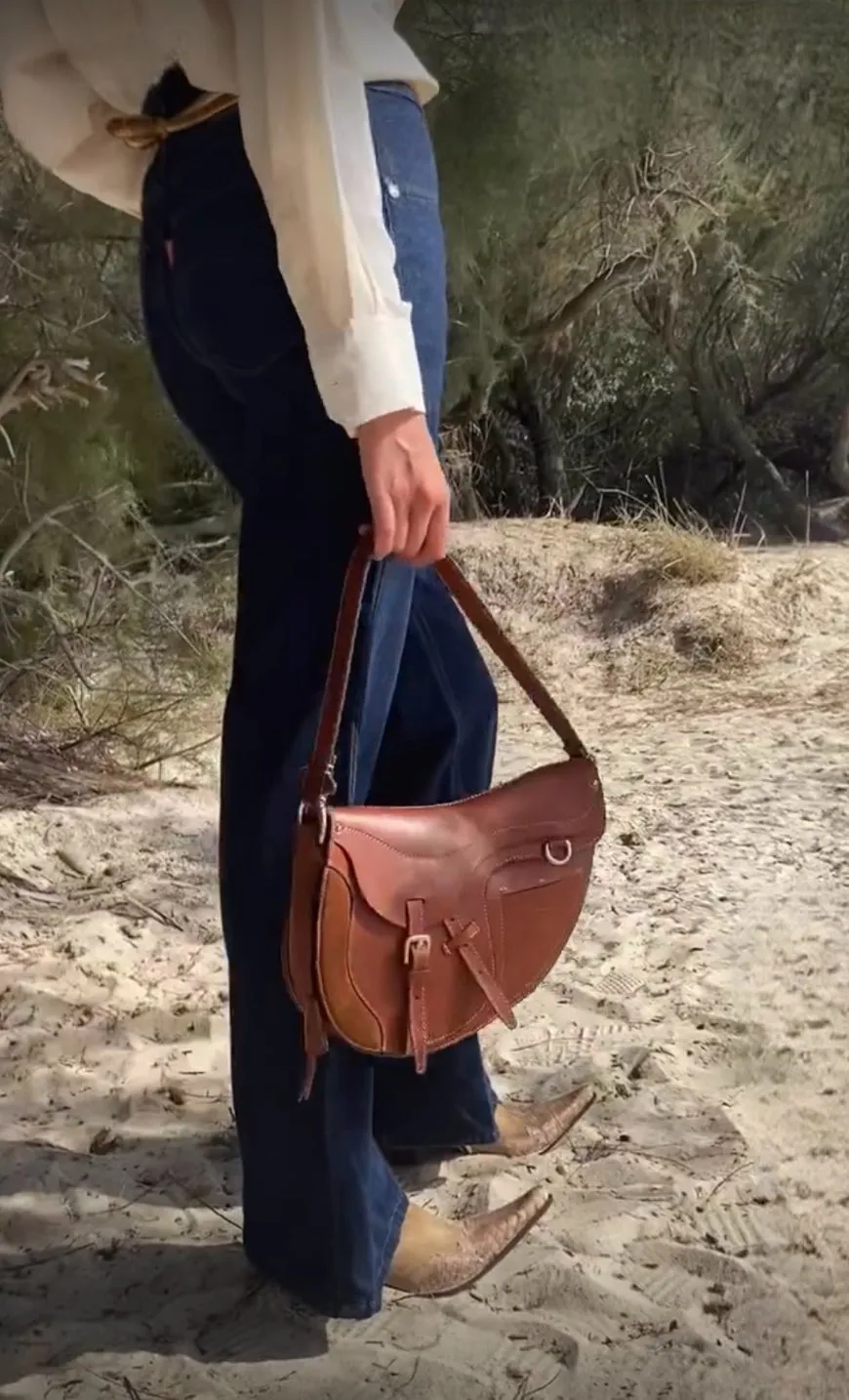 Hexagone Cuir Sellerie sac cuir cognac
