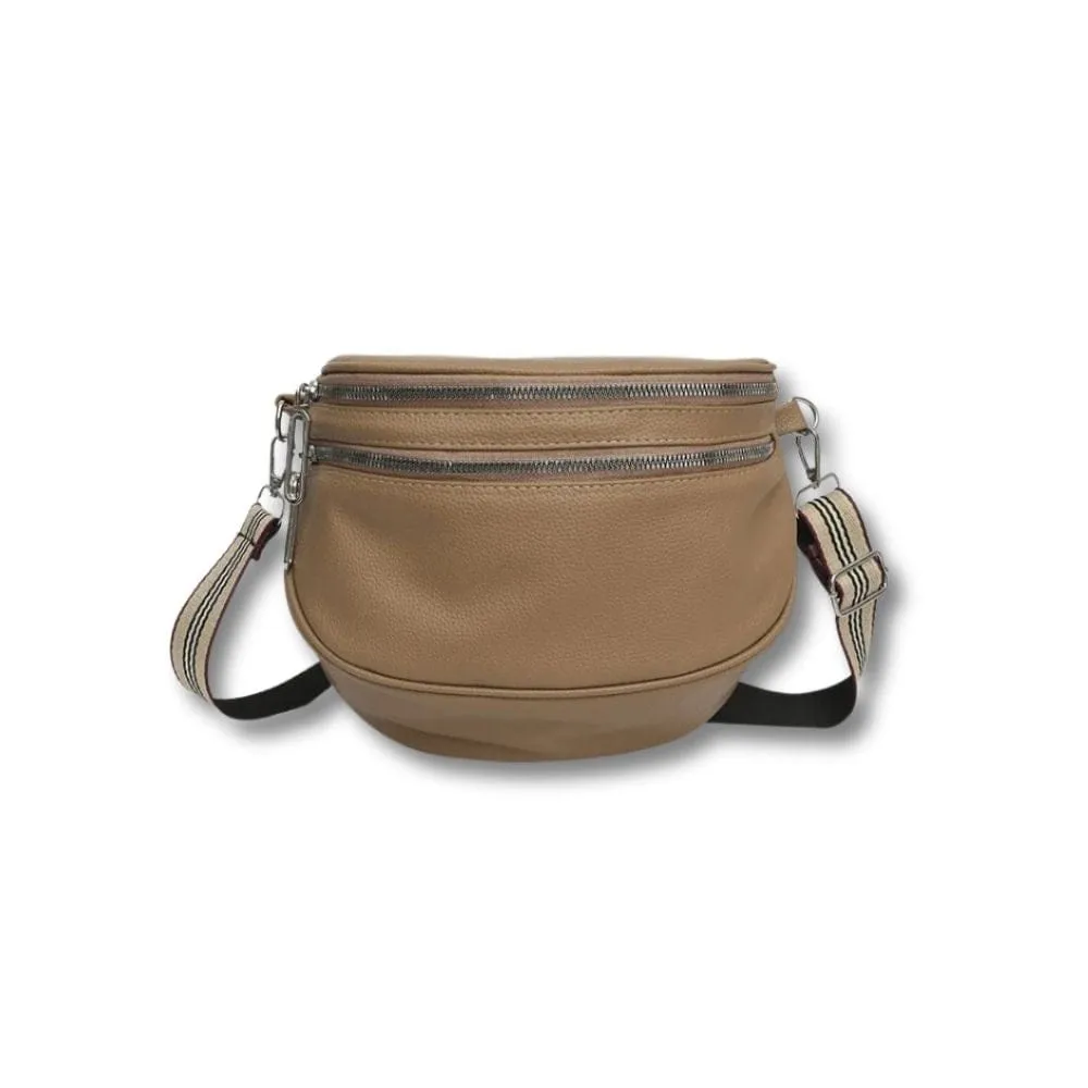 Maison Sacoches Fanny banane cuir noir femme double zip
