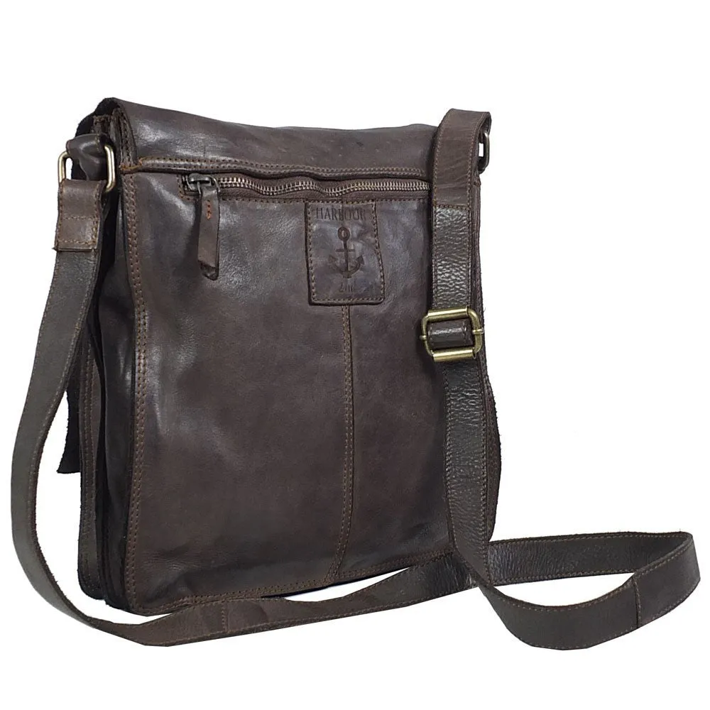 Hexagone Cuir Sacoche Tabac bandoulière cognac