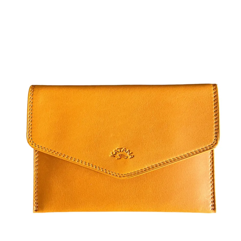 Hexagone Cuir Enveloppe pochette cuir orange