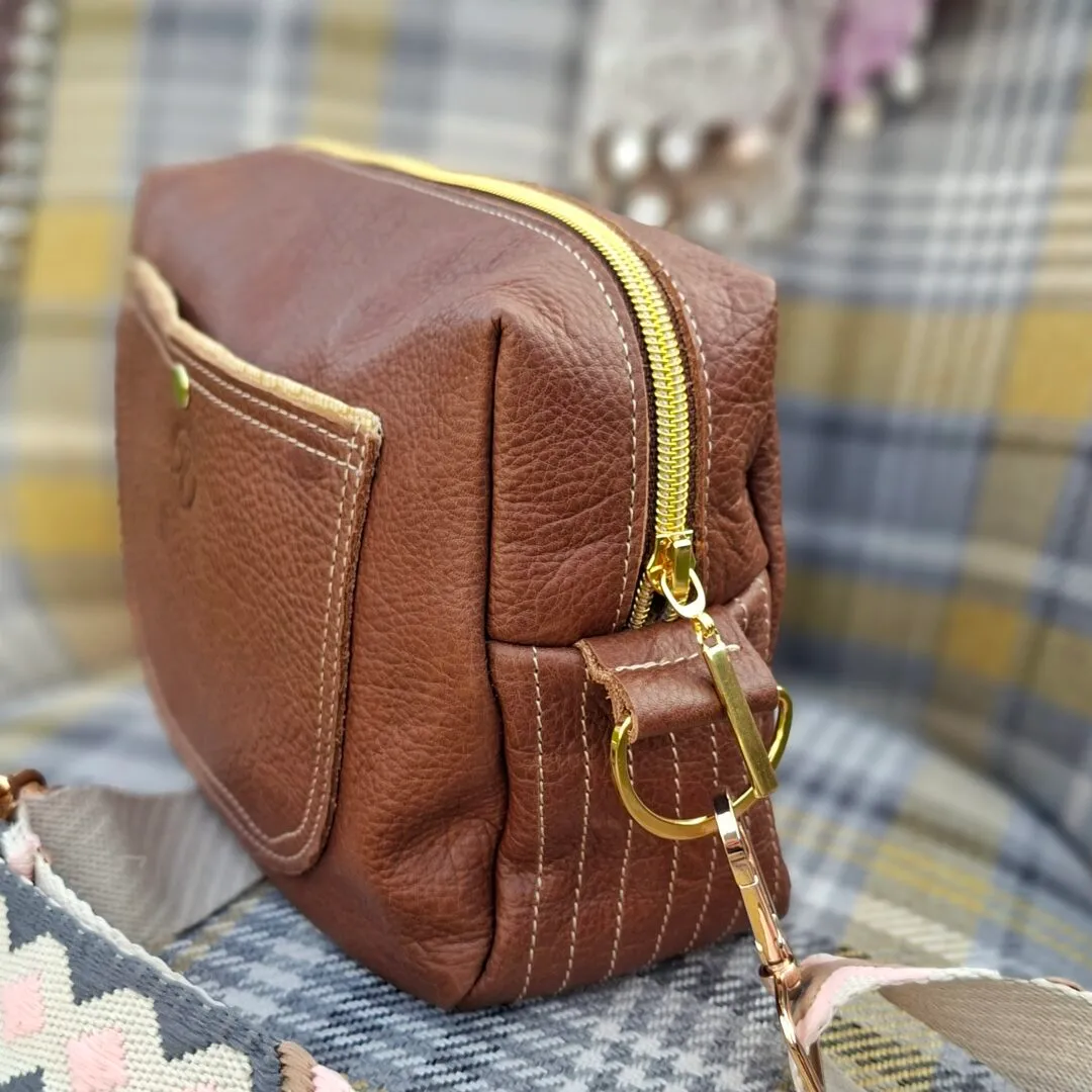 Atelier Anne R sac bandoulière cuir grainé marron fait main