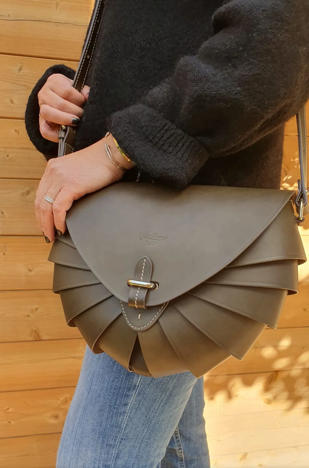 Hexagone Cuir Coquillage sac bandoulière cuir Rouge