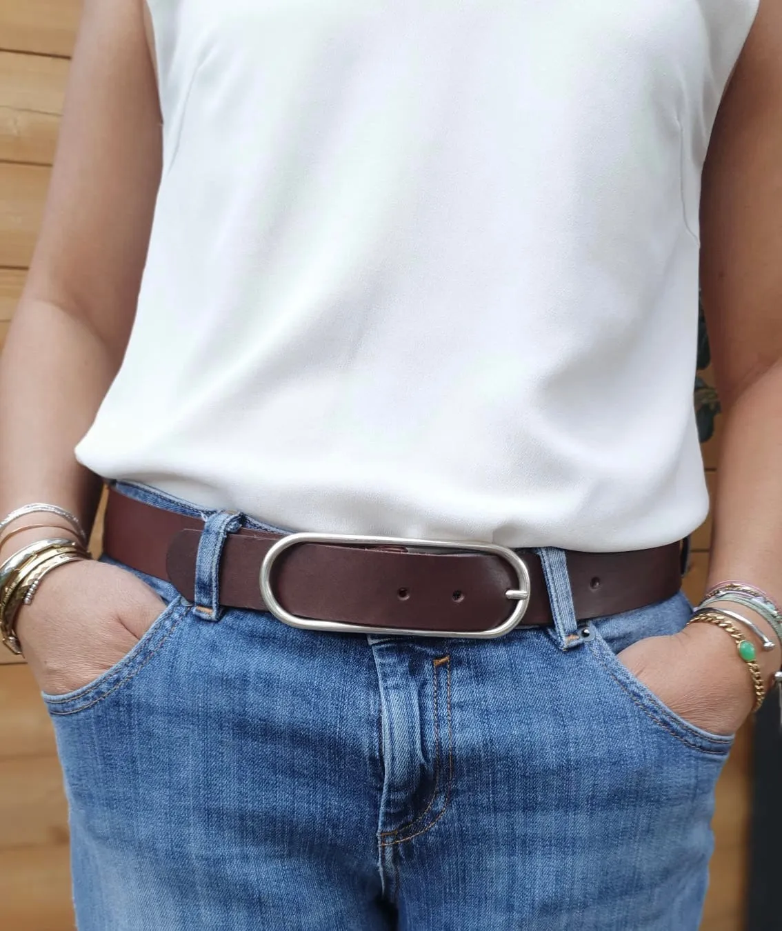 Hexagone Cuir Bella ceinture cuir femme noire 90 cm