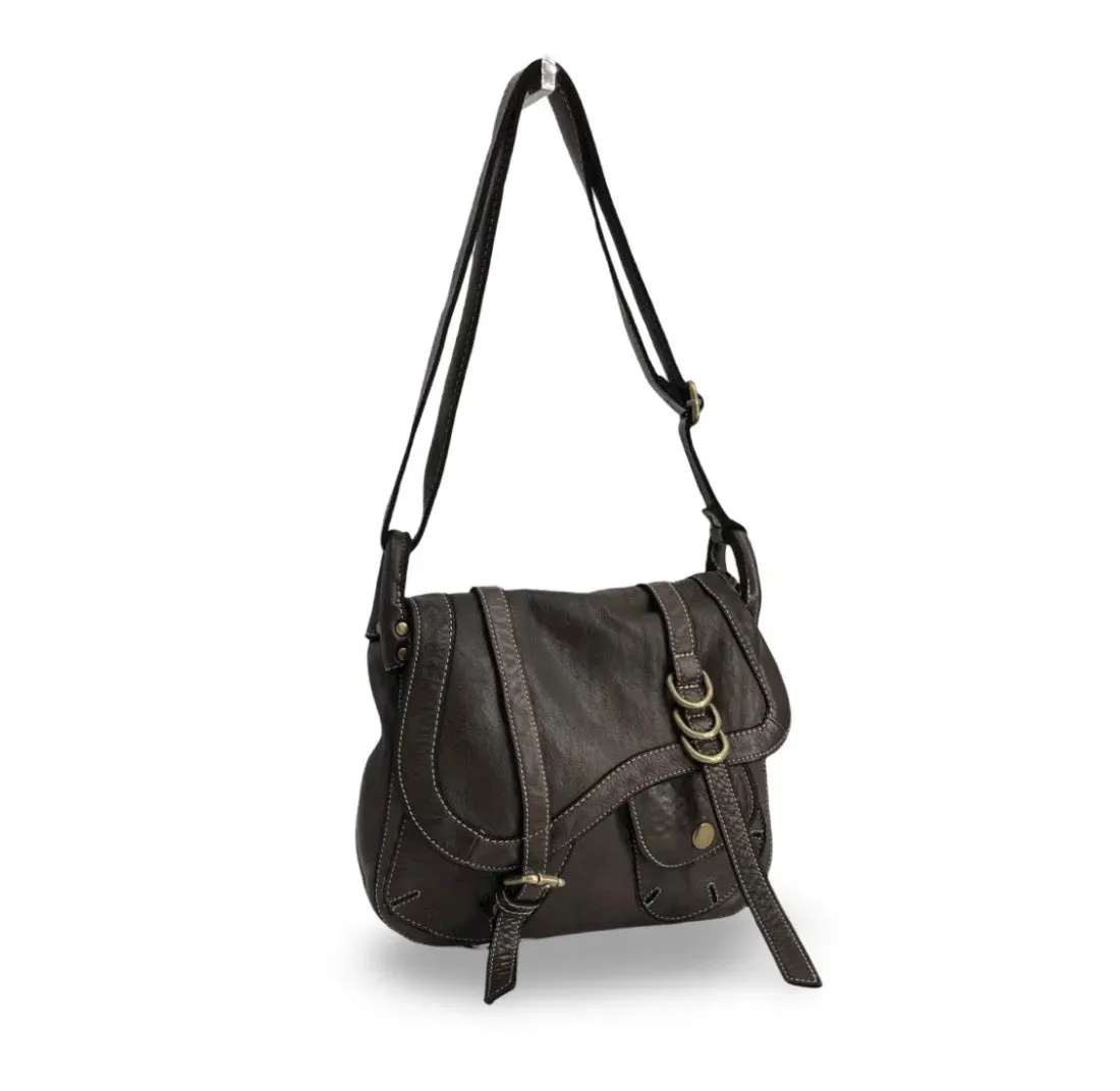 Hexagone Cuir Cavalier sac cuir cognac patiné