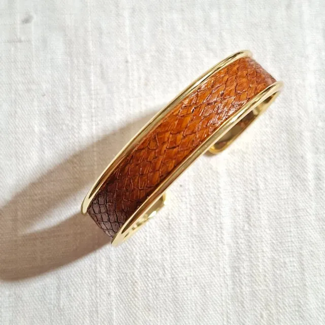 Atelier Anne R bracelet manchette cuir saumon marron