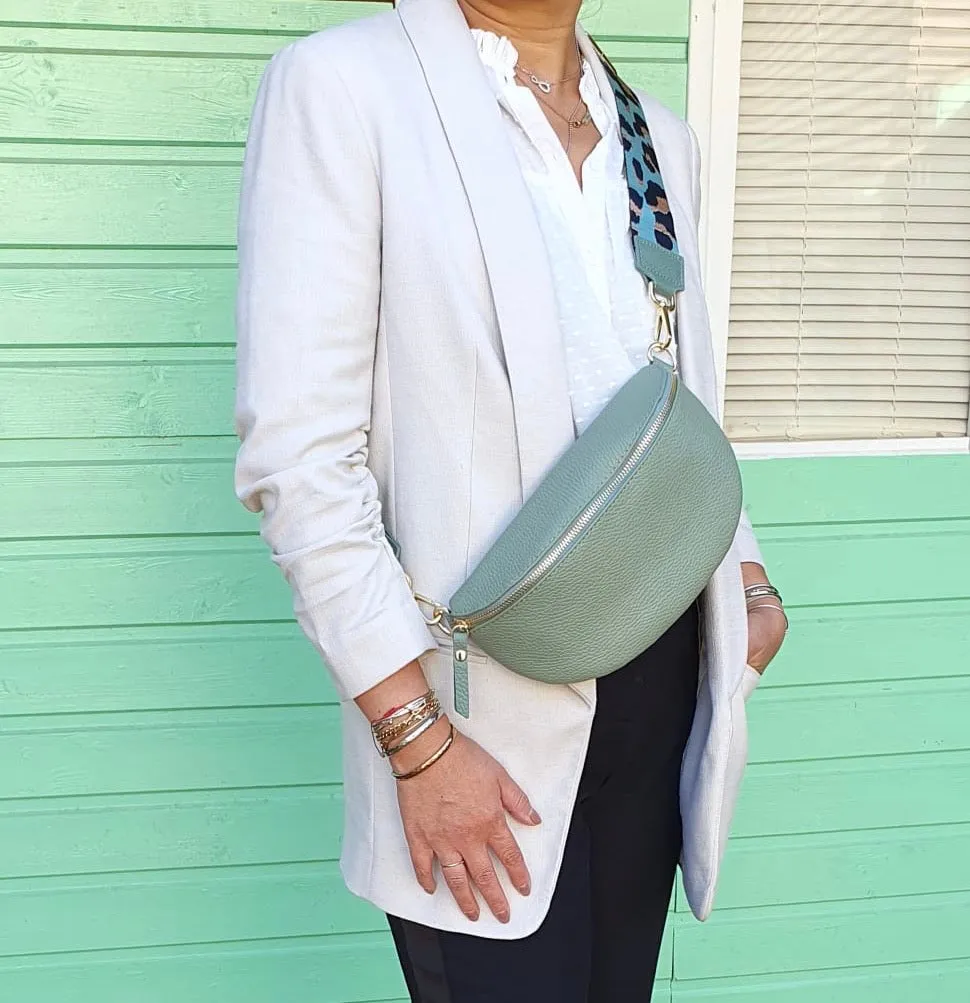Hexagone Cuir Anse Léopard anse sac blanc doré