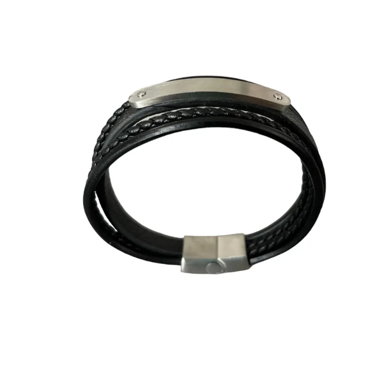 Hexagone Cuir Plaque bracelet cuir noir lisse tressé 21 cm