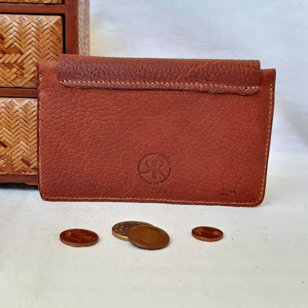 Atelier Anne R porte-monnaie cuir pleine fleur marron pull-up zip