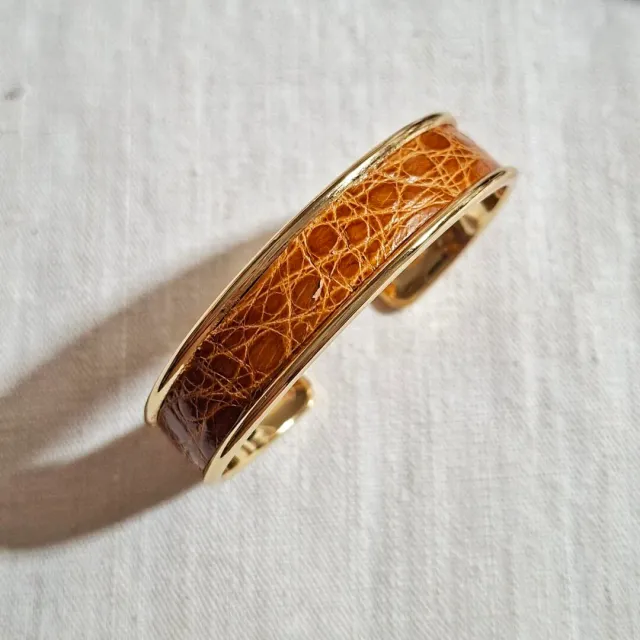 Atelier Anne R manchette bracelet cuir alligator doré 1 cm