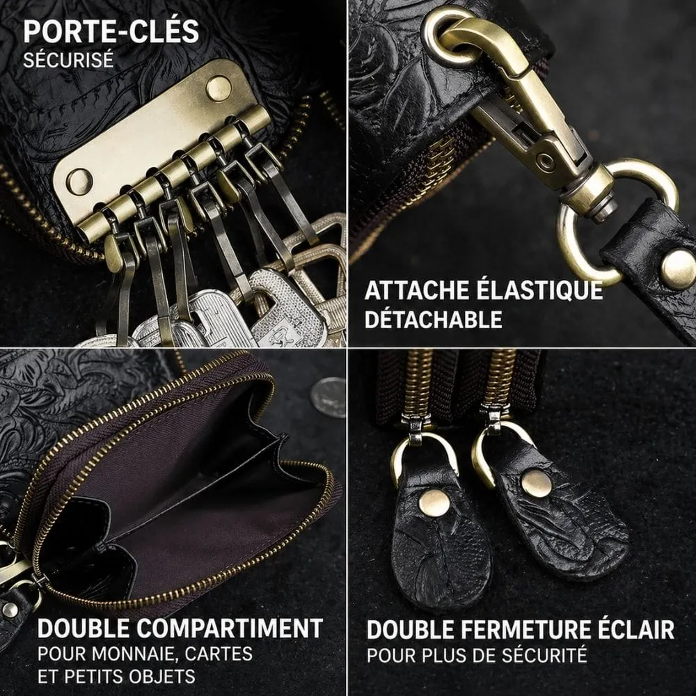 Maison Sacoches Lyana porte-clés porte-monnaie cuir double zip