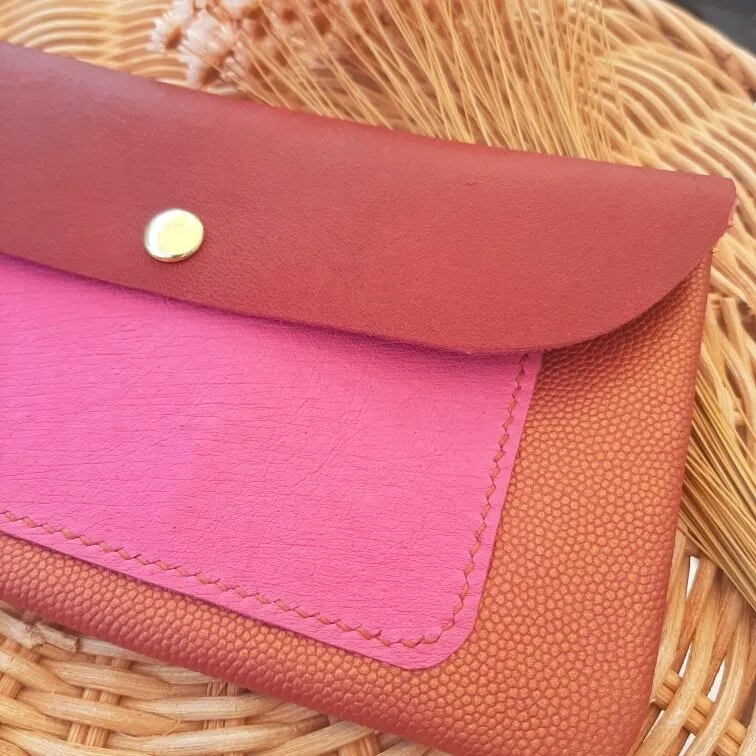 Atelier Anne R pochette cuir multicolore camel bordeaux rose