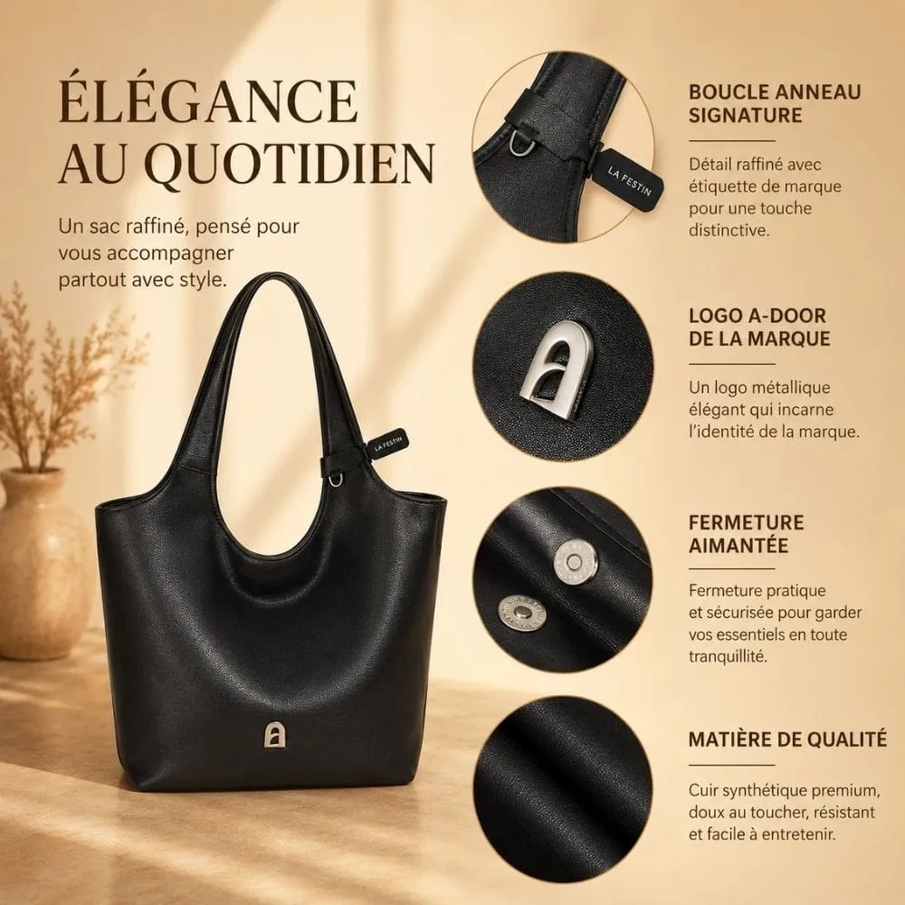 Maison Sacoches Ophélie sac cabas noir cuir fendu